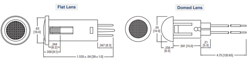 Mechanical Drawing - Dialight 655 Series LED Panel Mount Indicators